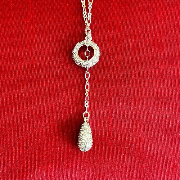 Lia Sophia Silvertone and Crystal Y Necklace 18-20” - Picture 2 of 6